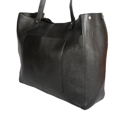 Large tote bag with Web in black leather 